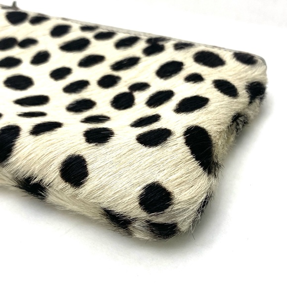 PrimeCut Women's Black Polka Dot Cowhide Mini Clutch Pouch Wallet - Picture 3 of 10